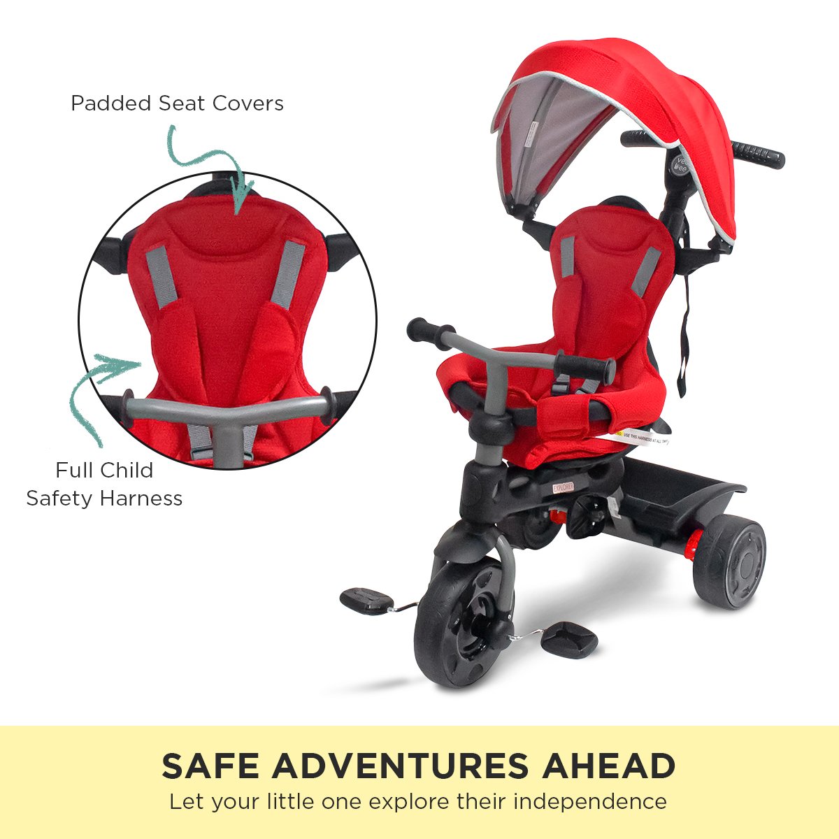 Veebee Explorer 3-stage Kids Trike With Canopy - Red โ image 5