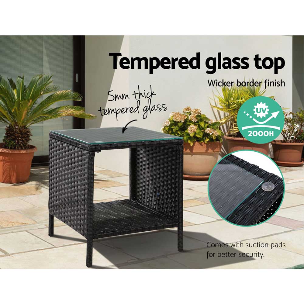 Gardeon Coffee Side Table Wicker Desk Rattan Outdoor Furniture Garden Black — image 5