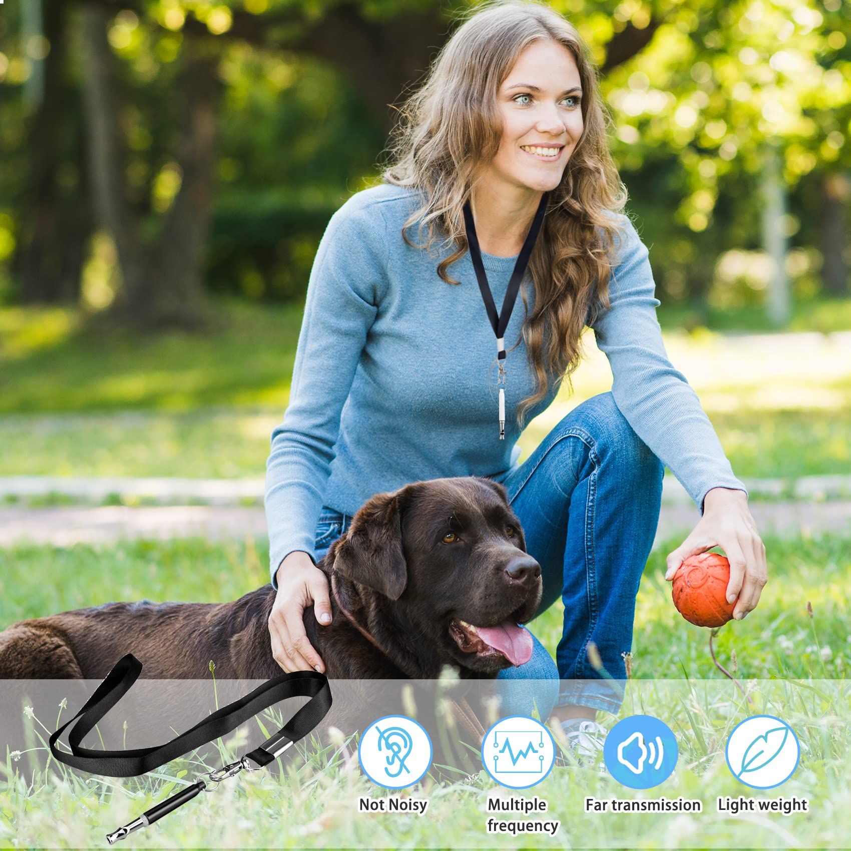Adjustable ultrasonic silent dog whistle with lanyard, professional dog recall training whistle controls neighboring dogs — image 3