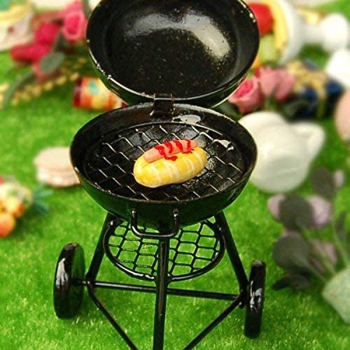 Miniature BBQ Grill Oven Model 1:12 Dollhouse Cooking Tool Garden Decoration Accessories Roasting Cart Firewood Rack Holder (Round) — image 4