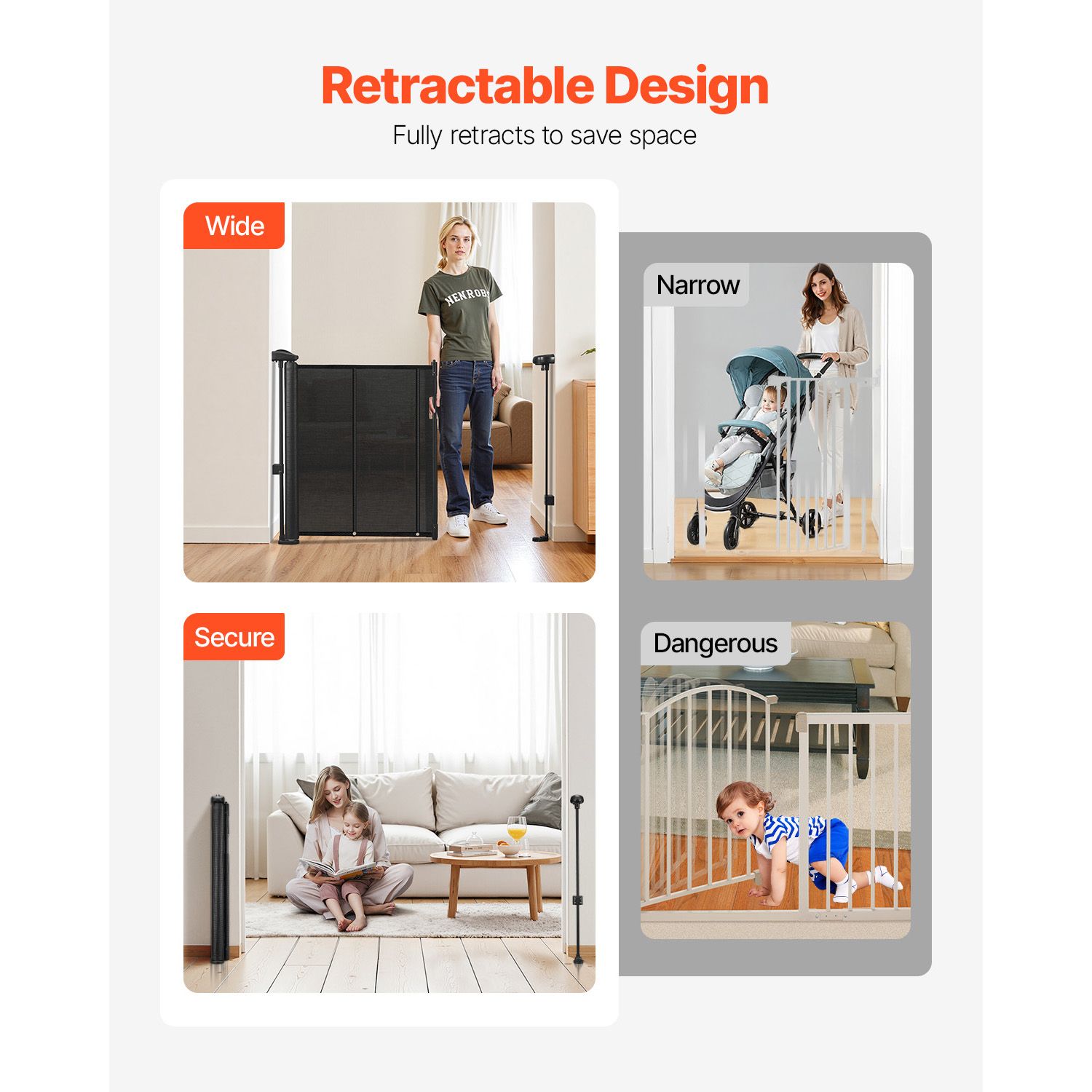 Retractable Baby Gate, 870 mm Tall, Extends up to 2800 mm Wide, Retractable Gate for Kids or Pets, Mesh Material, Easy to Install for Indoor Stairs, Doorways — image 6