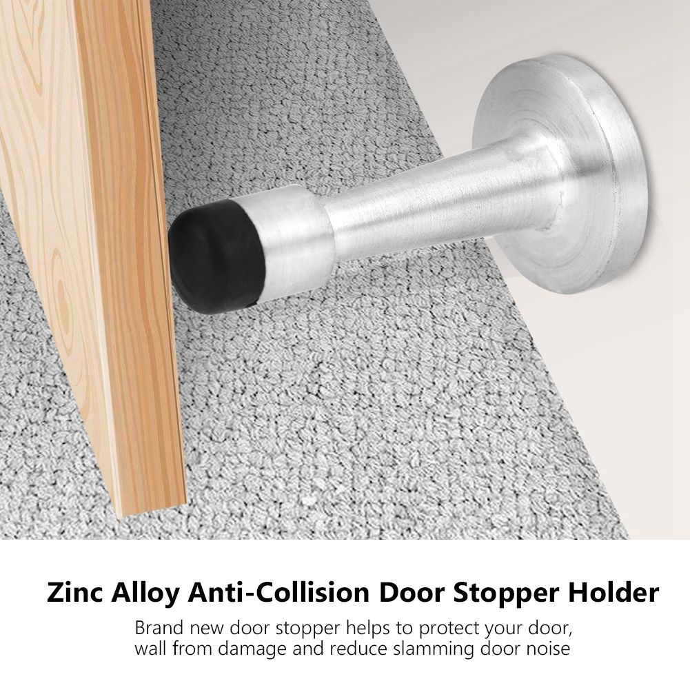 Zinc Alloy Rubber Anti Collision Door Stopper Holder Home Hotel Office Accessory (Brushed) โ image 3