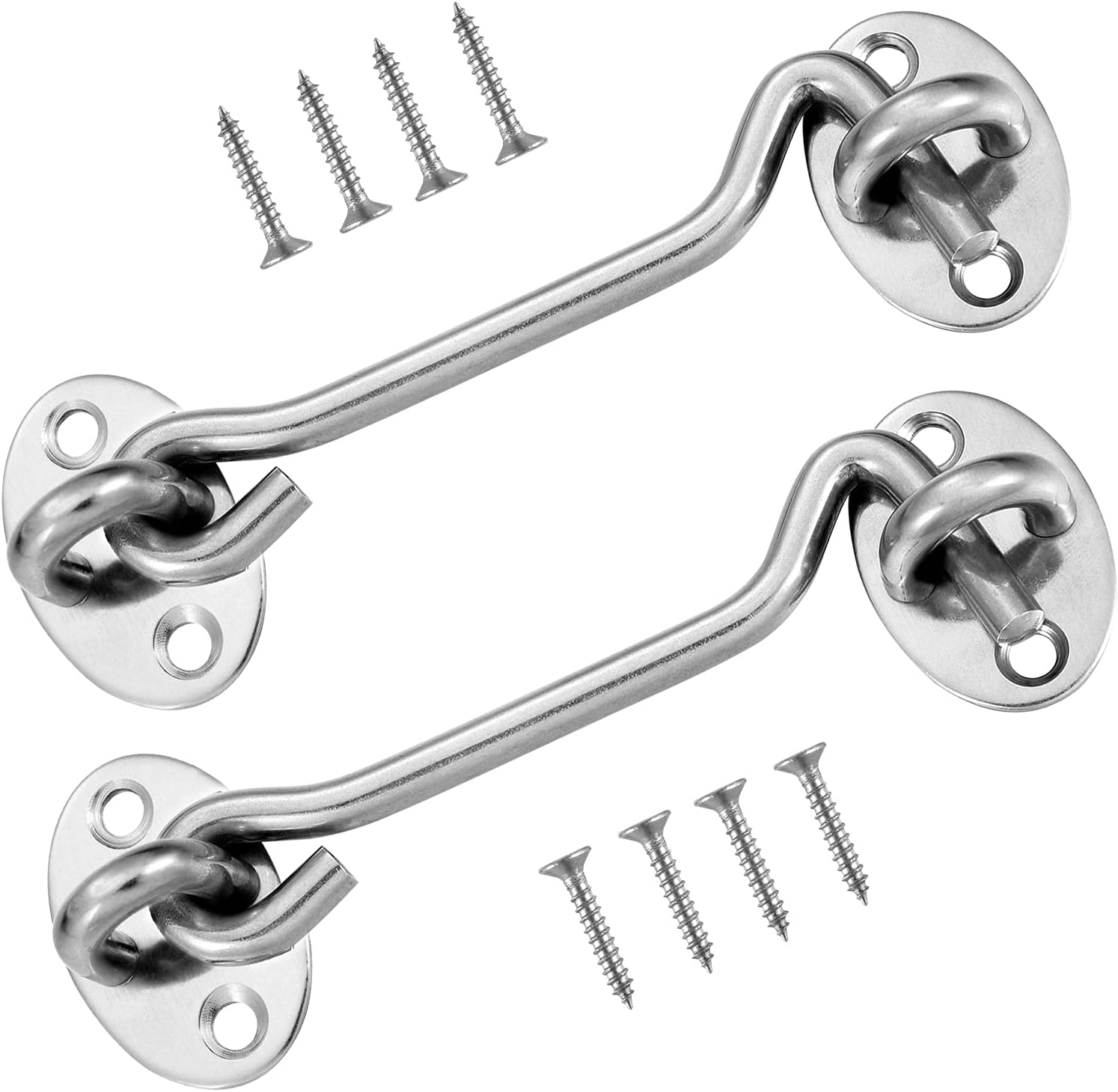 2-pack cabin door latches with hook and eye, 10 cm stainless steel door lock with mounting screws, sturdy twist latch for windows, sliding doors, bedrooms and