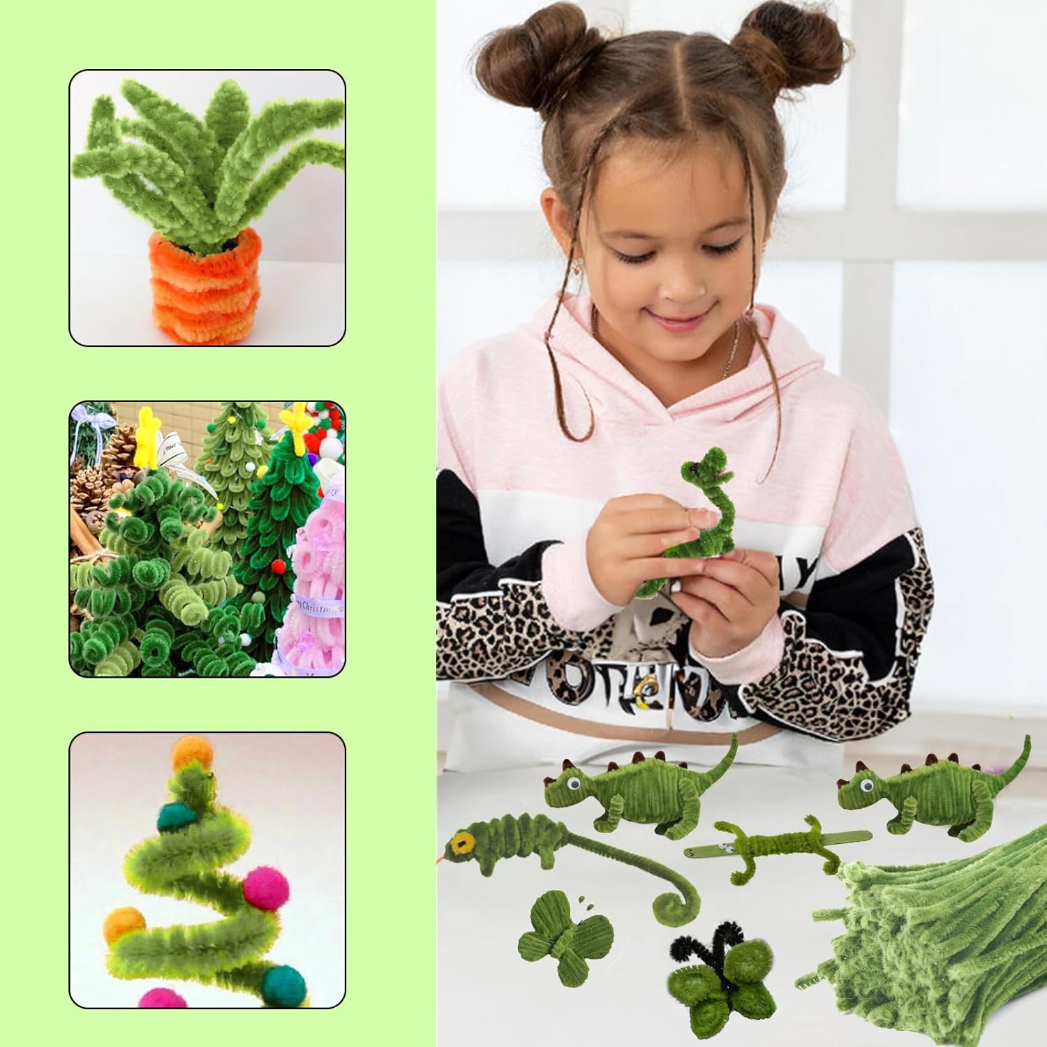 200Pcs Christmas Green Pipe Cleaners - Crafting Pipe Cleaners Chenille Stems, 12 Inch Home Arts Chenille Stems for DIY Crafts, New Year Winter Decor, Holiday — image 6