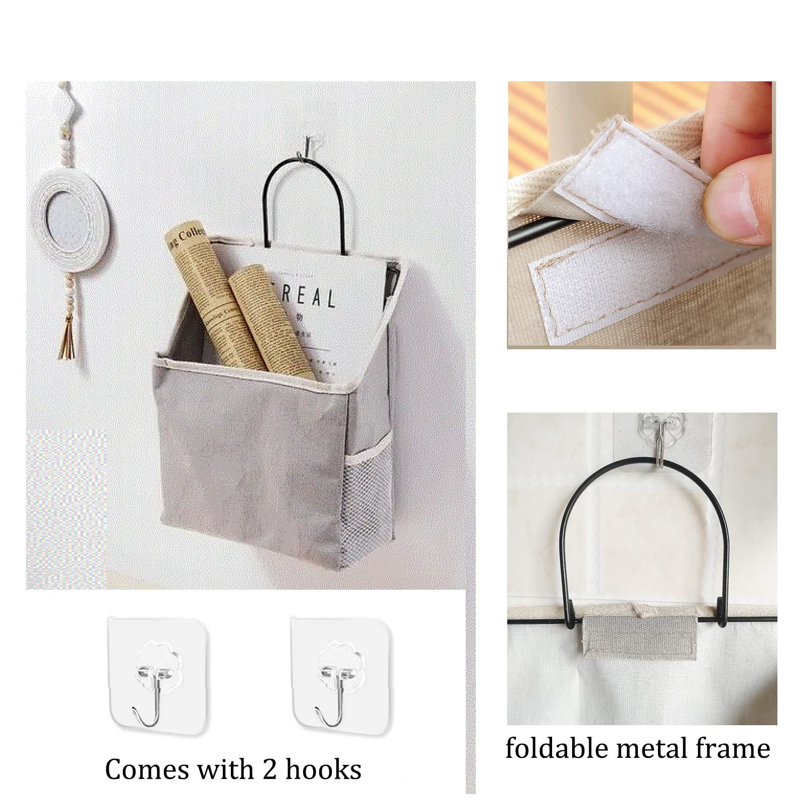 2 pc Wall Hanging Storage Bag, Hanging Organizer Bag with Sticky Hook, Wall Organizer for Dormitory Bathroom Bedroom Kitchen — image 4