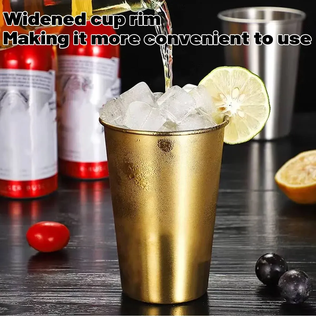 Stainless Steel Cup Set 6pcs Gold 400ml Curled Lip 304 Cold Drink Pint โ image 5