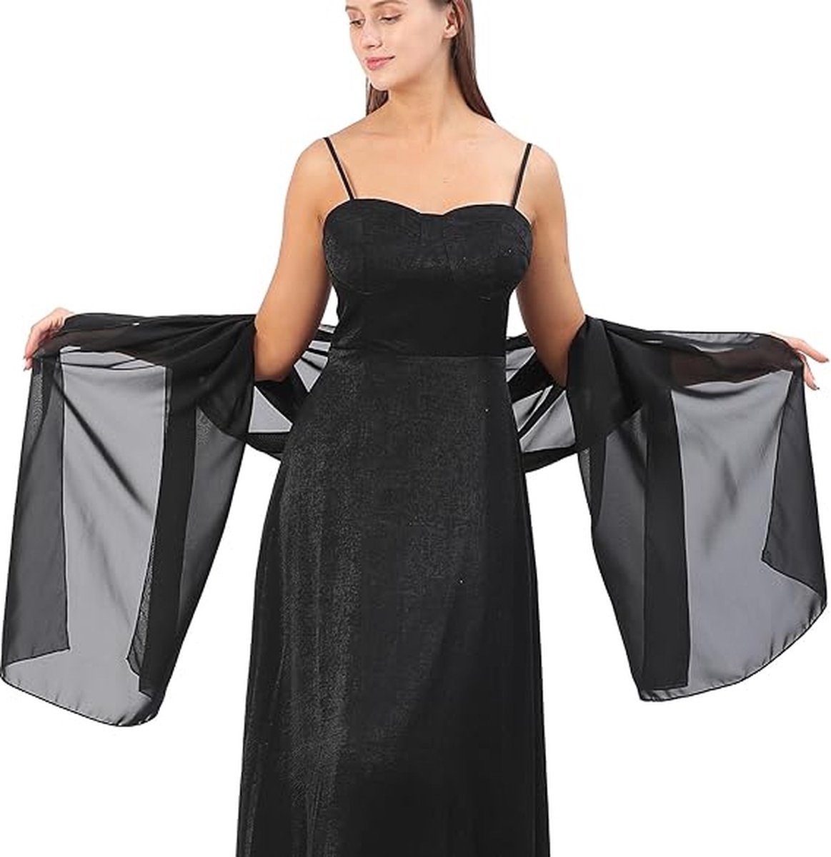 Shawl - Chiffon Scarf - Women's Scarf - Thin Wrap Scarf - Stole - Shawl - Black - 200*70cm - Shawls for Evening Dresses - Chiffon Stole - for Bride Wedding โ image 3