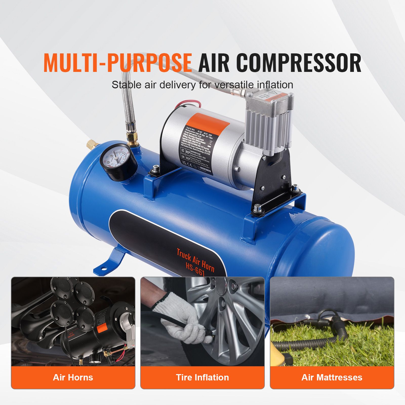 12V Air Compressor with Tank 1.6 Gallon/6 L, Train Horn Air Compressor, 120 psi Working Pressure Onboard Air Compressor System for Train Air Horns, Inflating — image 4