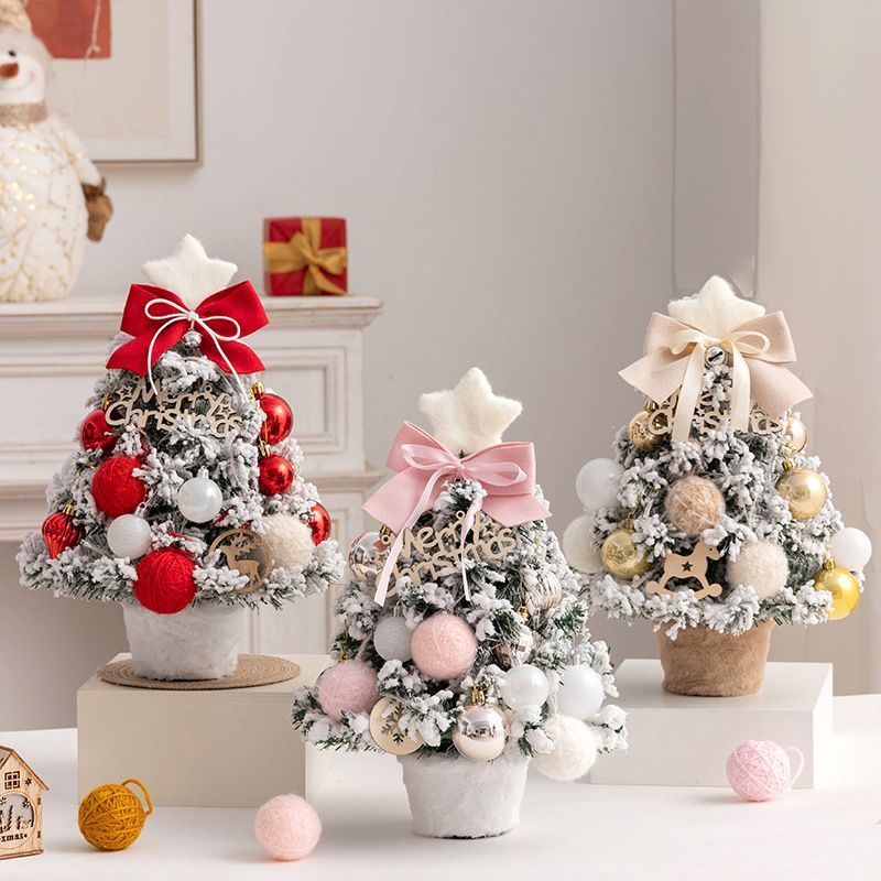 mini desktop Christmas tree, flocked pink Christmas tree, DIY Christmas tree, office Christmas decor โ image 5