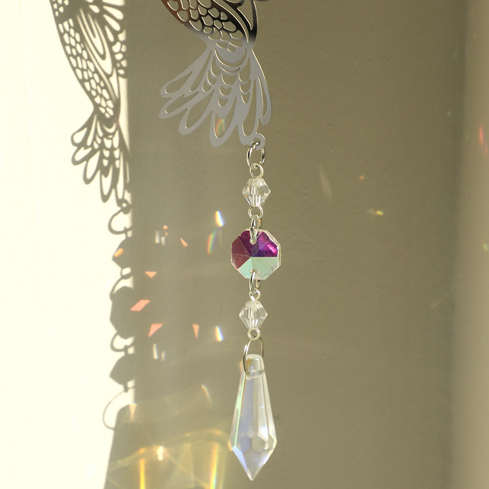 (Style A)2 PCS Hummingbird Metal Suncatcher with Crystal Accents - for Window or Wall Indoor Hanging Ornament — image 3
