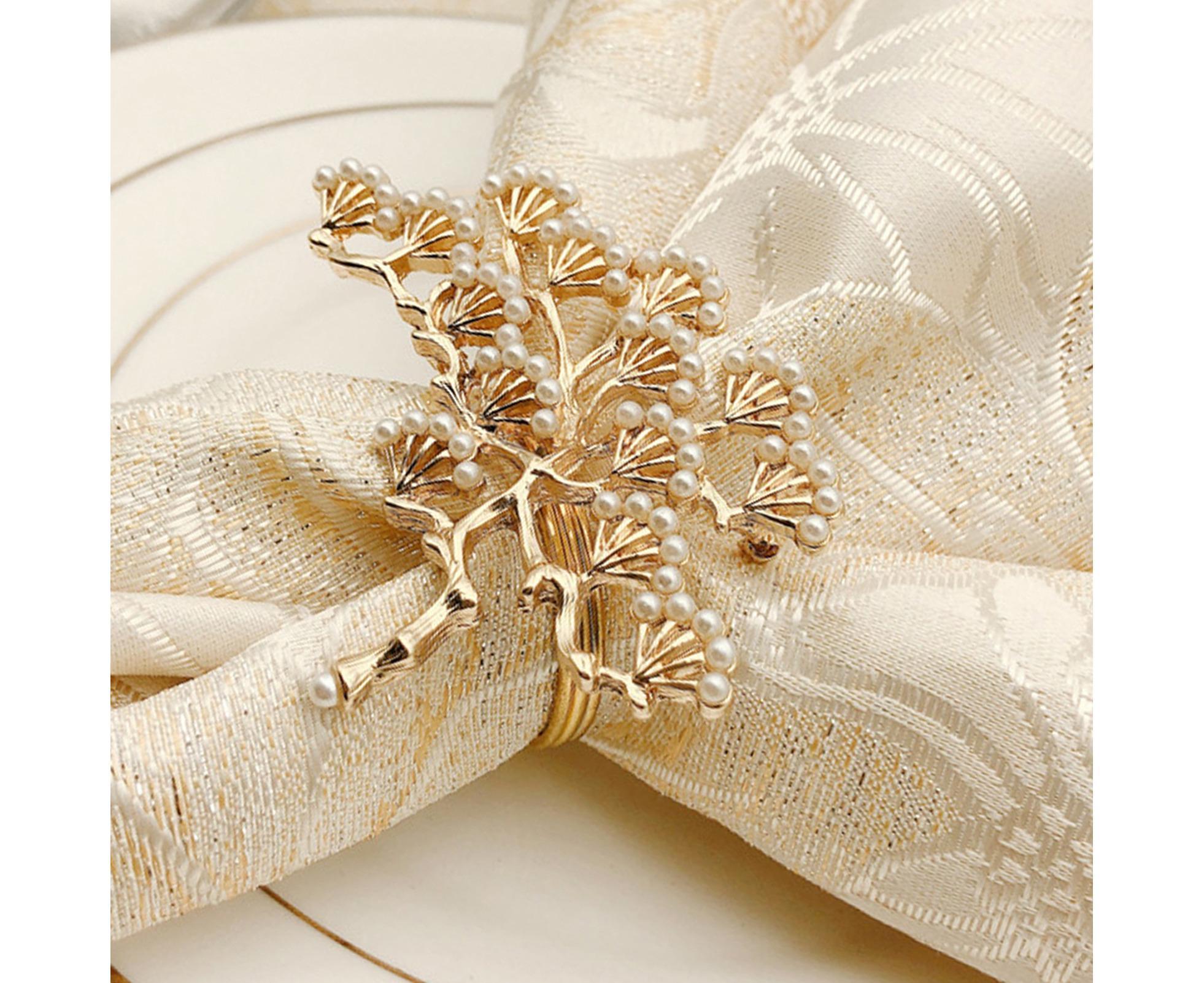 6Pcs Pine Tree Artificial Pearl Shape Napkin Ring Party Dinner Table Decoration-Silver — image 3