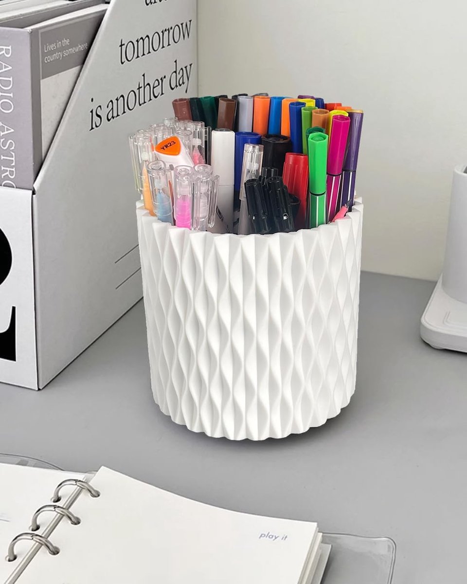 Pen Holder - Multifunctional - Makeup Brush Holder 5 Compartments - Aesthetic Design for Home Office Students - White — image 3