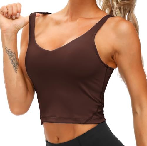 Women's Longline Sports Bra for Yoga, Running, Fitness, Everyday Active Wear, M (Dark Brown) — image 2
