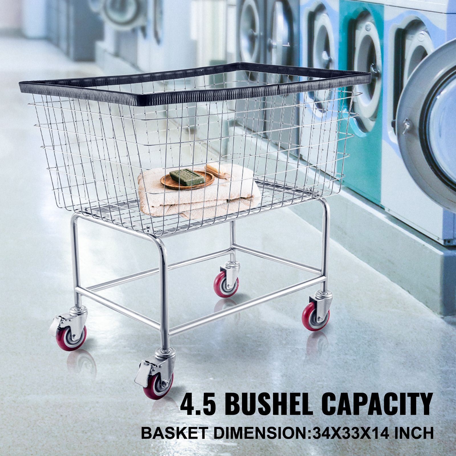 Wire Laundry Cart Wire Laundry Basket 4.5 Bushel Heavy Duty w/ 5'' Wheels — image 2