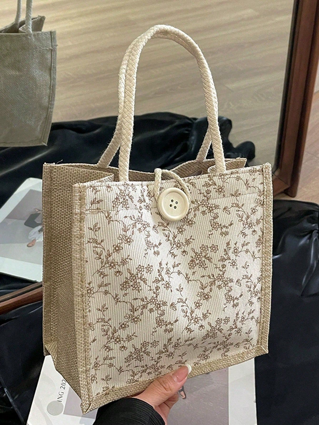 1PC Printed Linen Tote Bag โ Bridesmaid Handbag, Large Capacity Cosmetic Bag, Travel Makeup Bag, Gifts, Portable Casual Storage