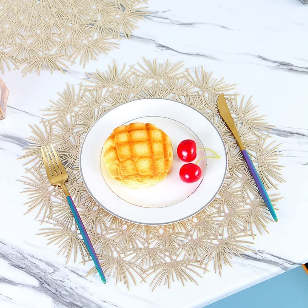 4pcs Hollow Flower Round Table Decoration Mat Vinyl Non-Slip 15 Inch (Gold-P, 4) which is wear-resistant, non-slip β image 3
