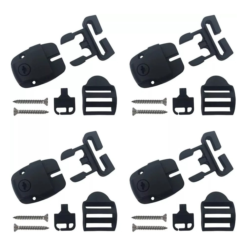 4 Set Spa Cover Latch Replacement Kit With Slots - Includes 4 Latches Tracks Keys & Screws For Hot Tub Cover Repair - Black Plastic