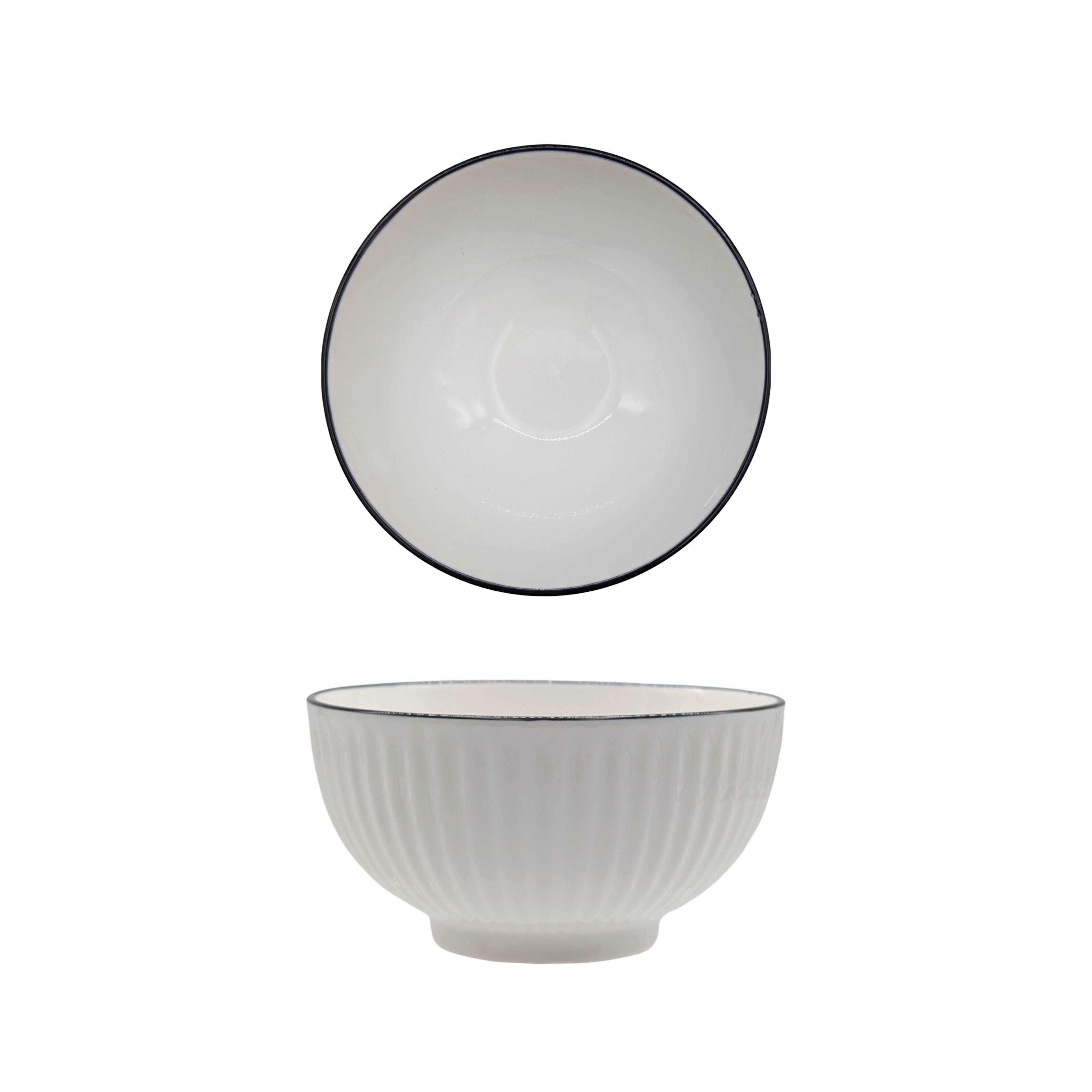 bulk 24 Sorrento Porcelain Embossed Rice Bowl w Black Rim 5" 12cm