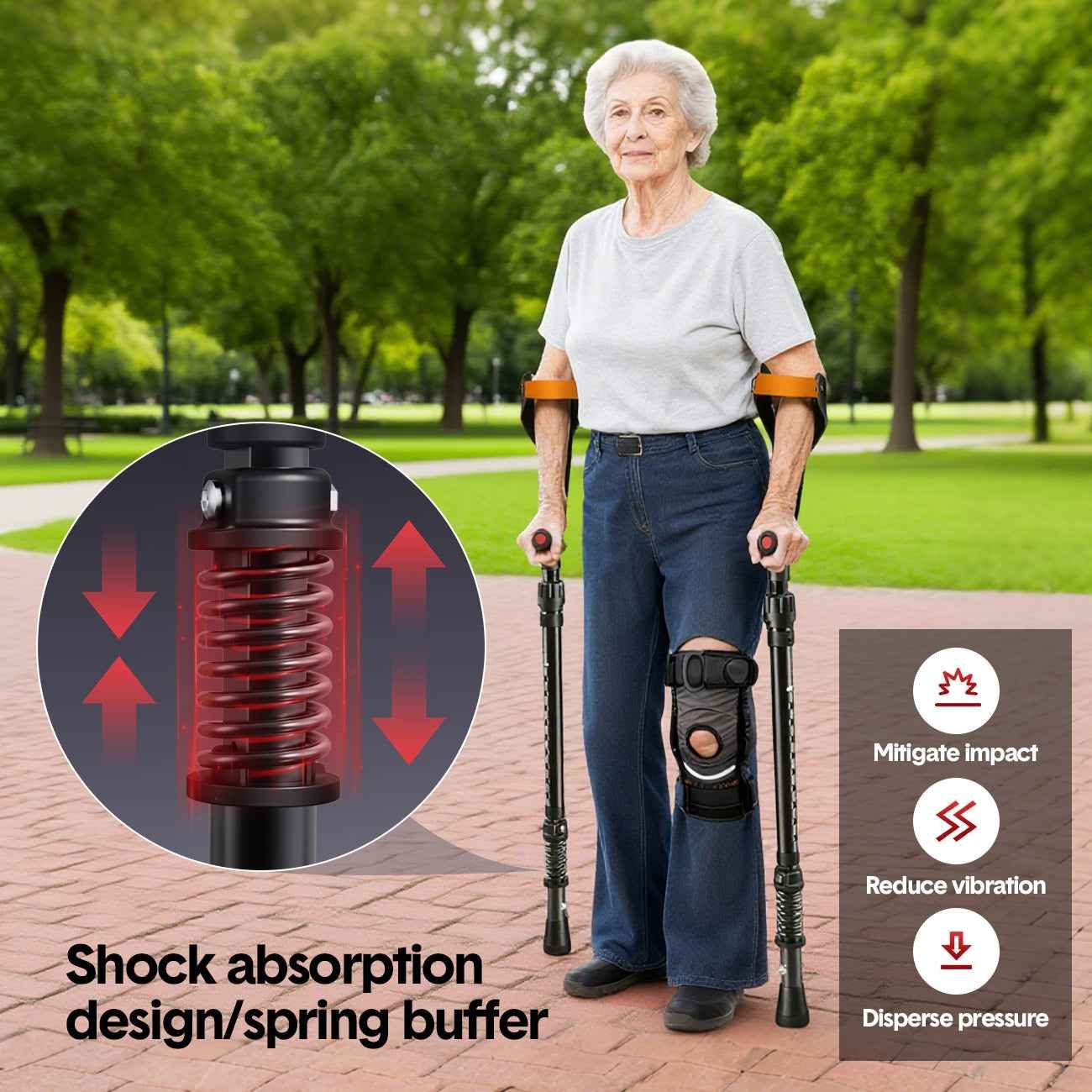 Pair of Adjustable Forearm Crutches for Adults, Lightweight Portable Walking Crutches with Spring Cushioning Design, Black — image 6