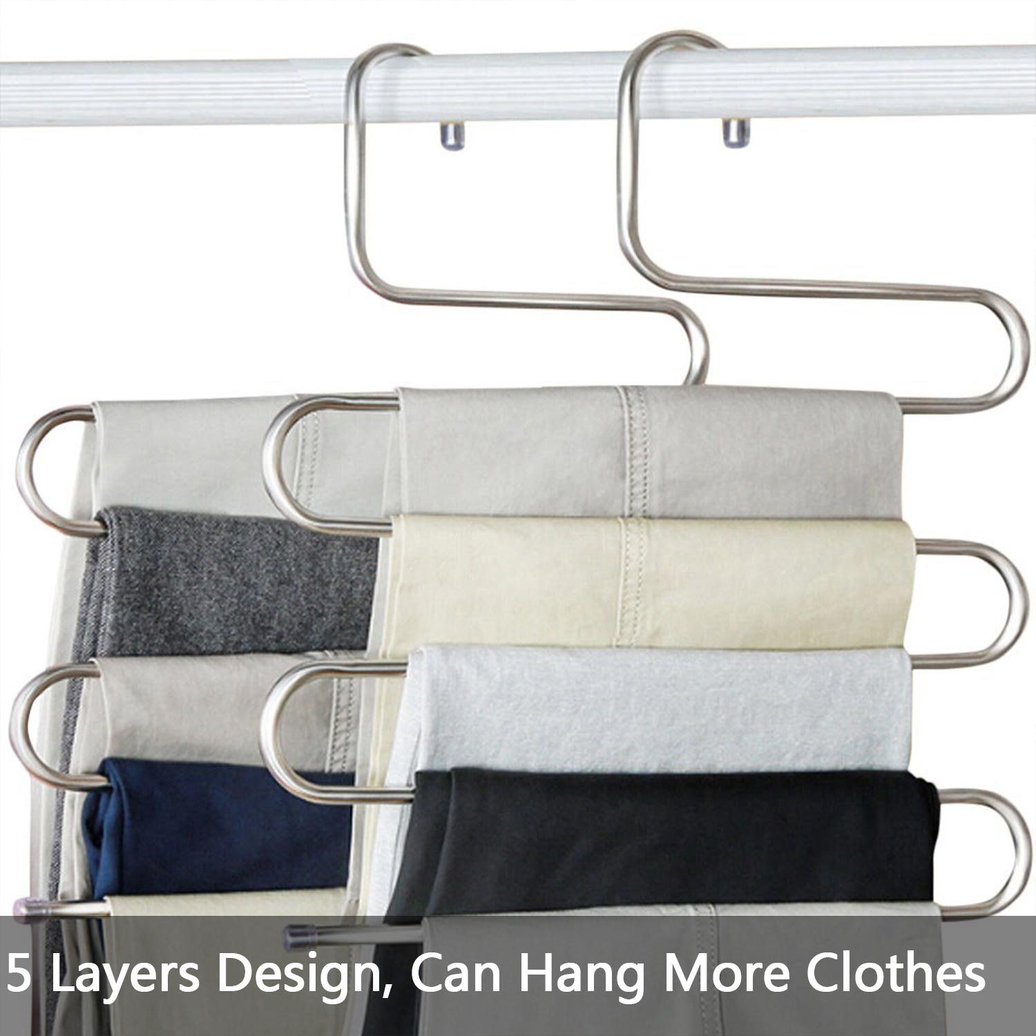 Pants Hangers Non-Slip S-Shape Trousers Hangers Stainless Steel Clothes Hangers Closet Storage Organizer for Pants (6 Pack ) โ image 3