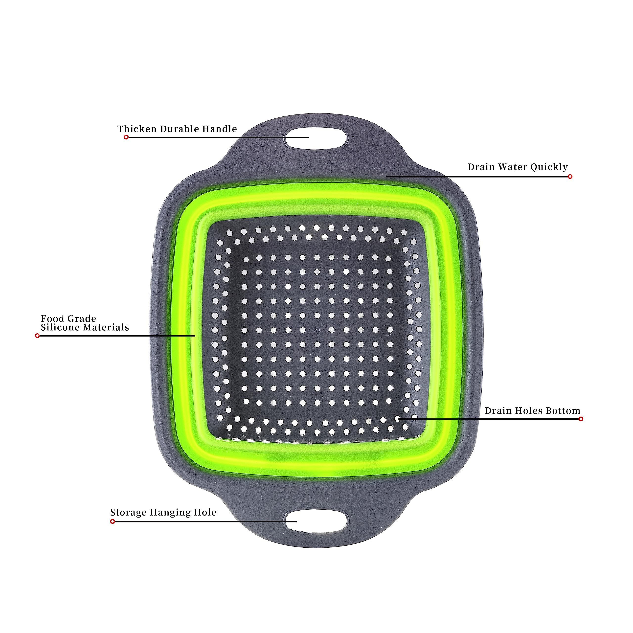 2PCS Collapsible Strainer, Silicone Collapsible, 11.5 inch Square Silicone and 9.5inch Square Silicone (Green) โ image 3