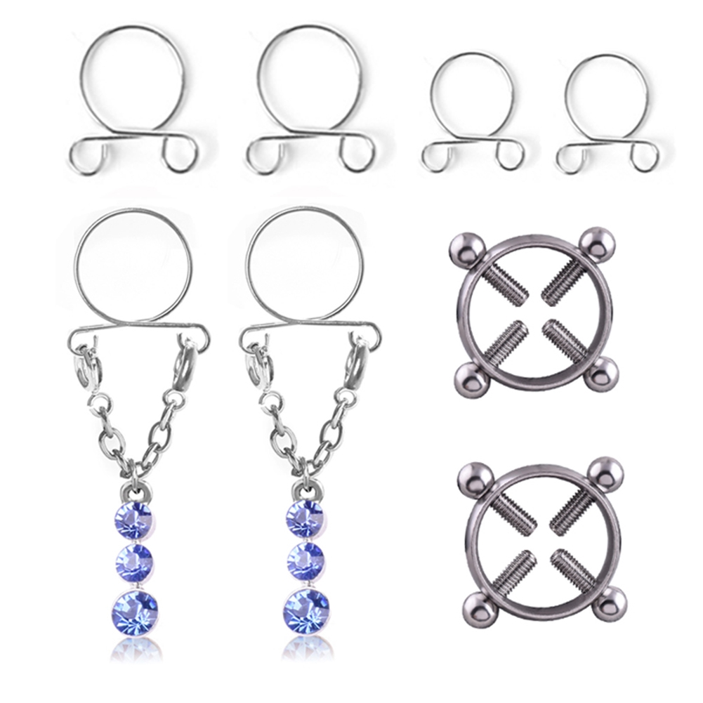 Fashion Water Drop Screw Non Pierced Nipple Ring Set Nipple Ring Body Jewelry (Blue) — image 3