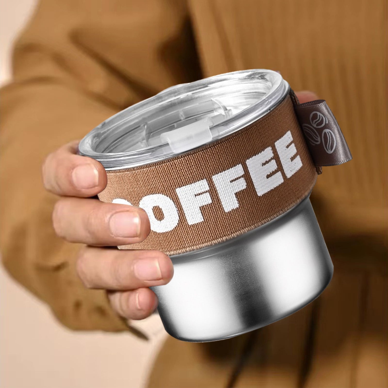 Insulated Coffee Mug, 20oz Stainless Steel Tumbler with Slider Lid Travel Coffee Cups with Handle for Camping Office Home,ZA_#Brown β image 4