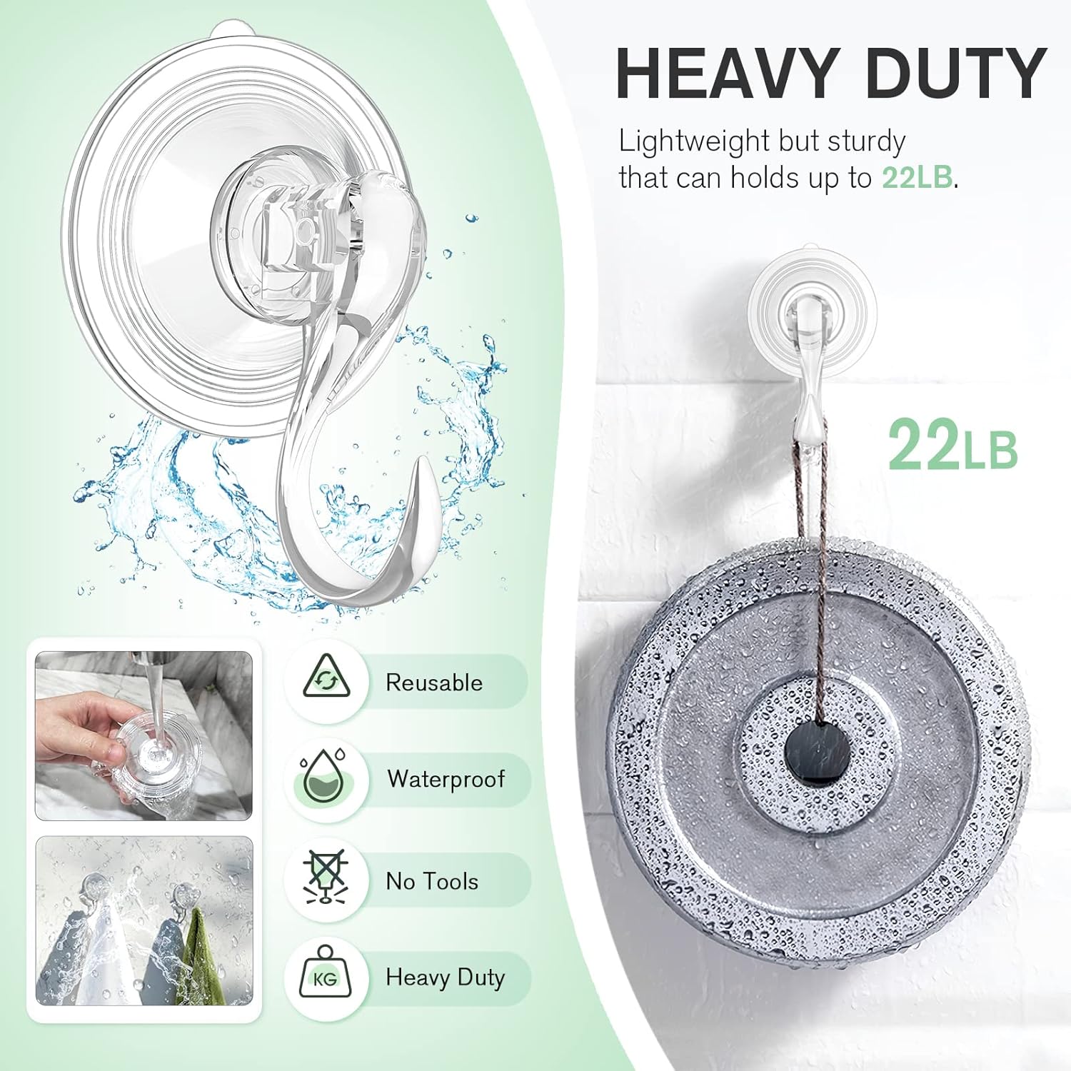 Large Suction Cup Hooks with Wipes, Heavy Duty, Removable and Reusable, Clear, 5 Pcs โ image 3
