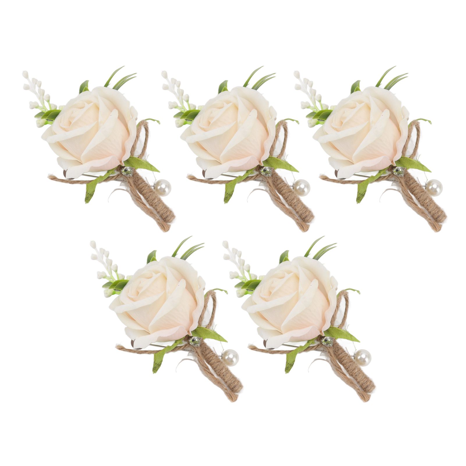 5PCS Wedding Boutonniere Pin Fixed Plastic Artificial Flower Corsage for Bride and Groom Champagne โ image 6