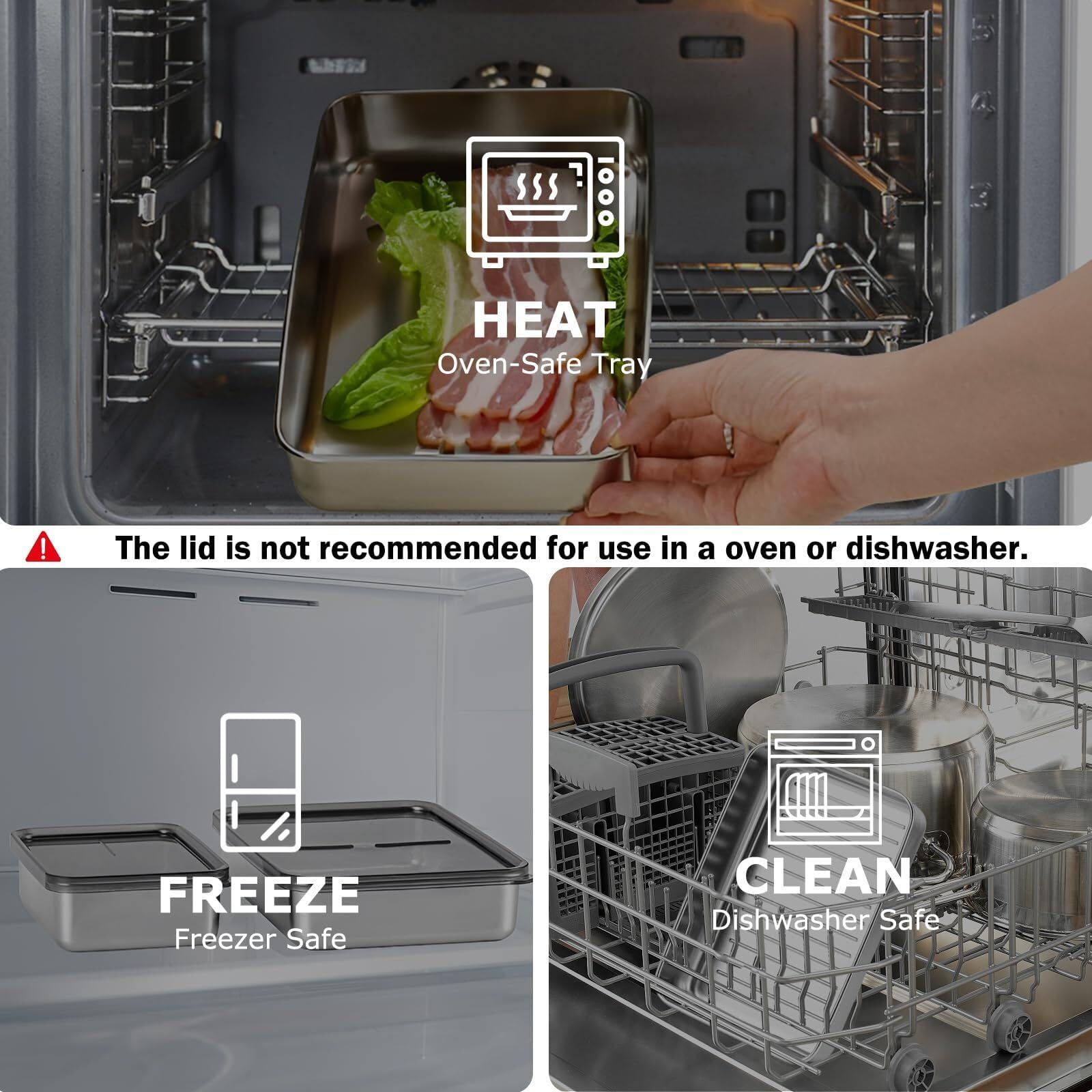 Bacon Container for Refrigerator, Bacon Storage with Lids Airtight, Stainless Steel Airtight Deli Meat Containers for Fridge, Long Container for Kitchen Food — image 3