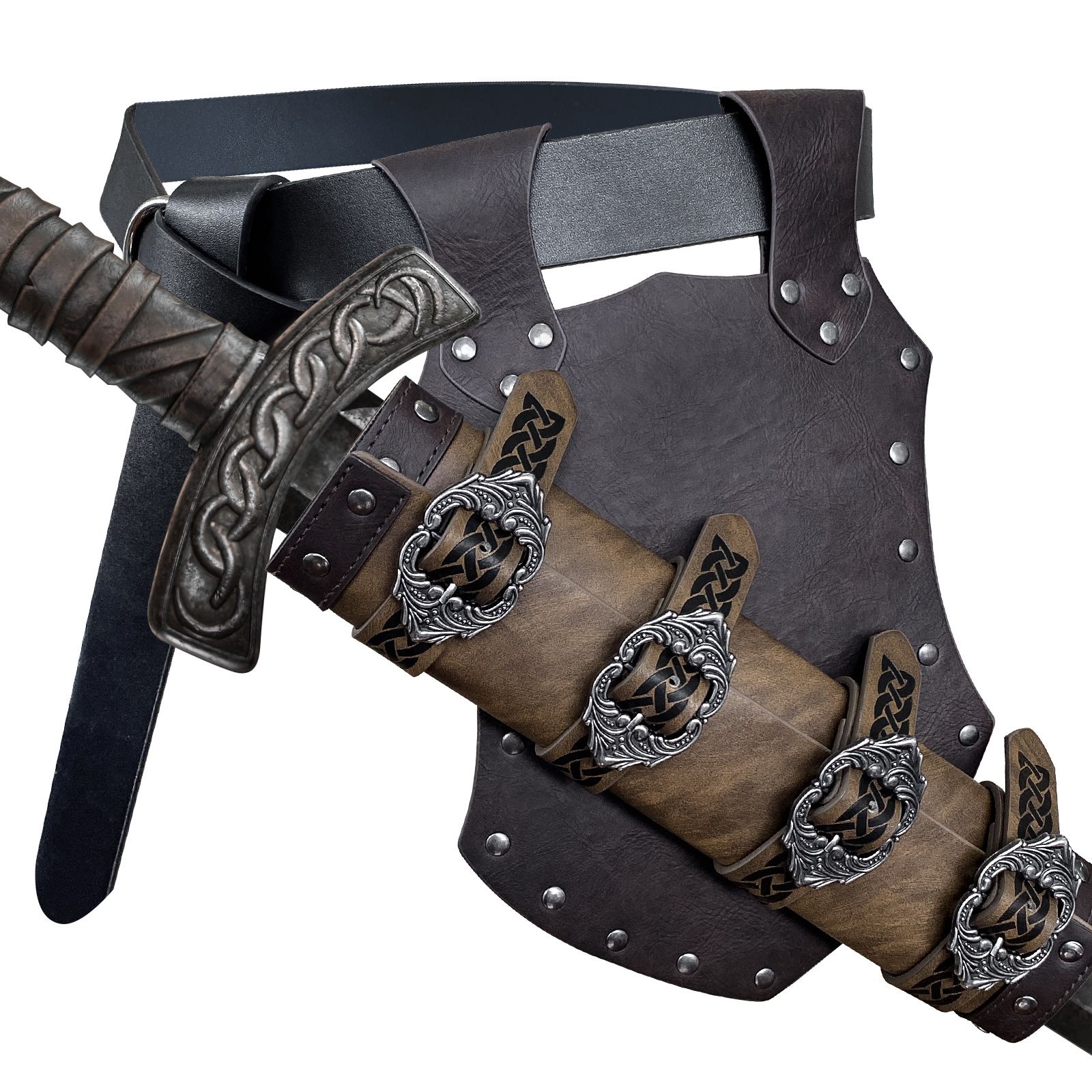 Medieval Faux Leather Sword Frog, Vintage Middle Ages Sword Holster, Mercenary Knight Adjustable Dagger Holster — image 5