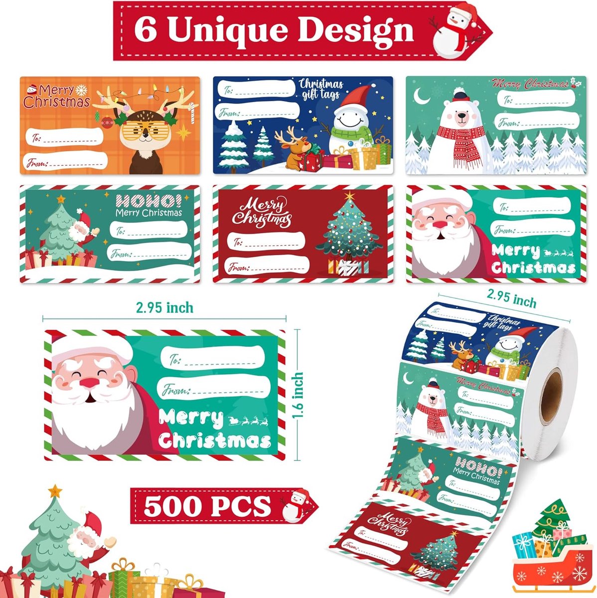 500 Pieces Christmas Gift Tags - Gift Tags For Christmas Gifts - Christmas Gifts For Women, Men And Children - 7.5 × 4 cm - Christmas Wrapping Paper — image 5