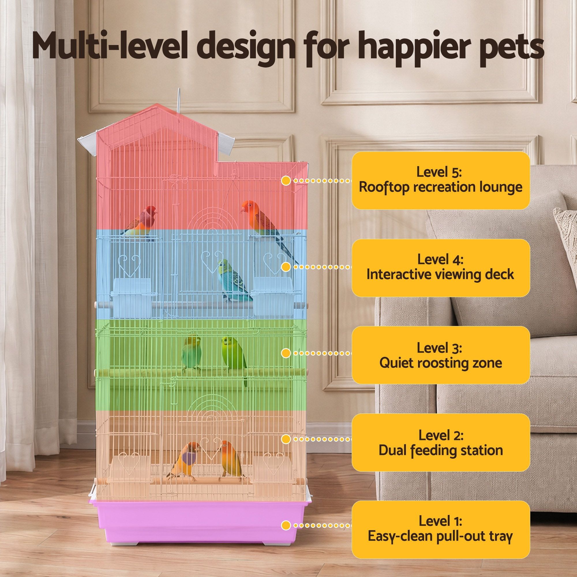 i. Pet 100cm Bird Cage Aviary Parrot Budgie White — image 5