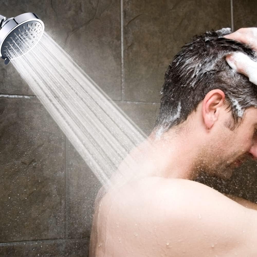 Shower Head, High Pressure Shower Heads 4.1 Inch 5 Settings Rain High Flow Fixed Showerhead for Luxury Shower Experience Even at Low Water Pressure, Chrome — image 6