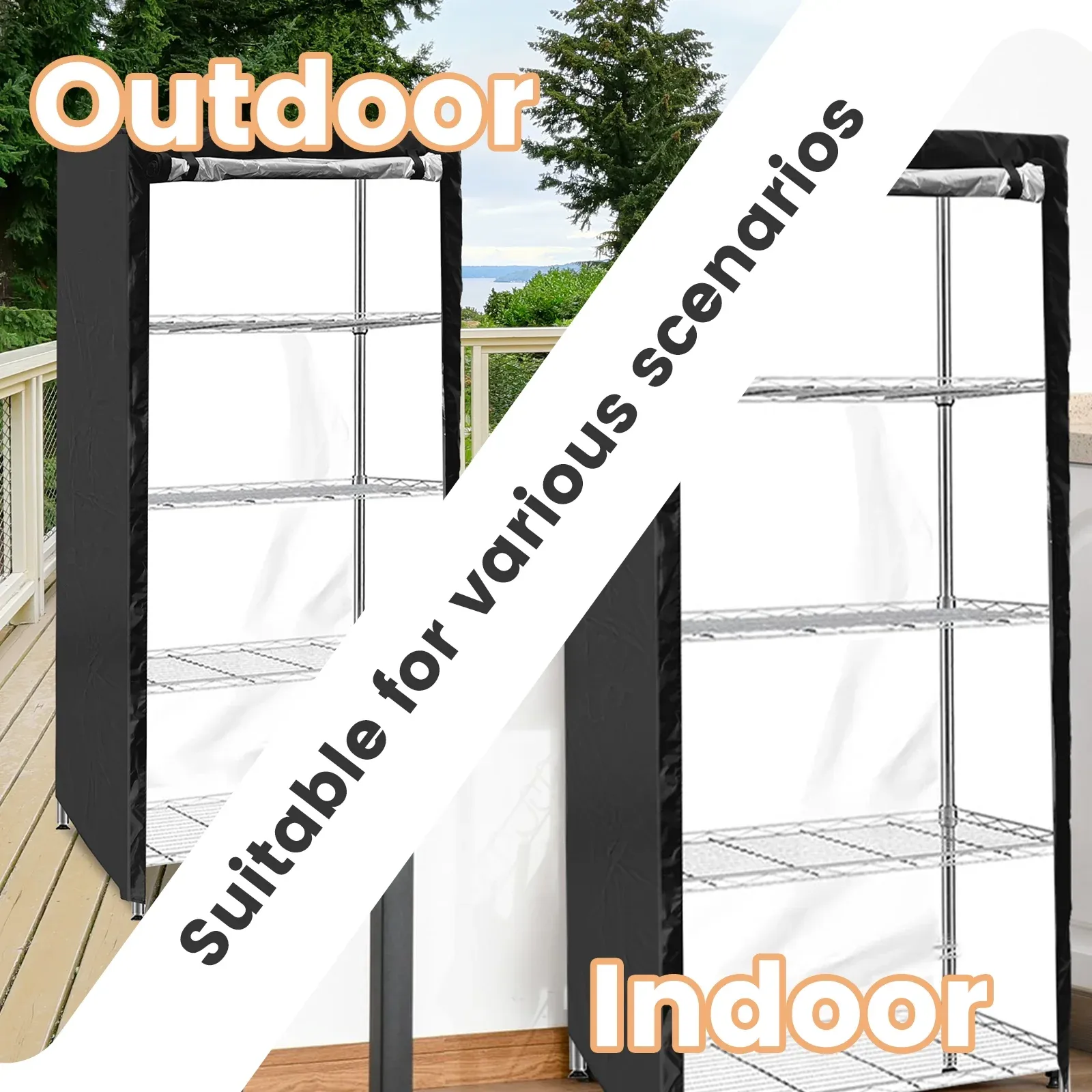 Wire Shelving Unit Cover, Waterproof Dustproof 210D Zipper Rack Cover, Black 36 x 18 x 72 In โ image 5