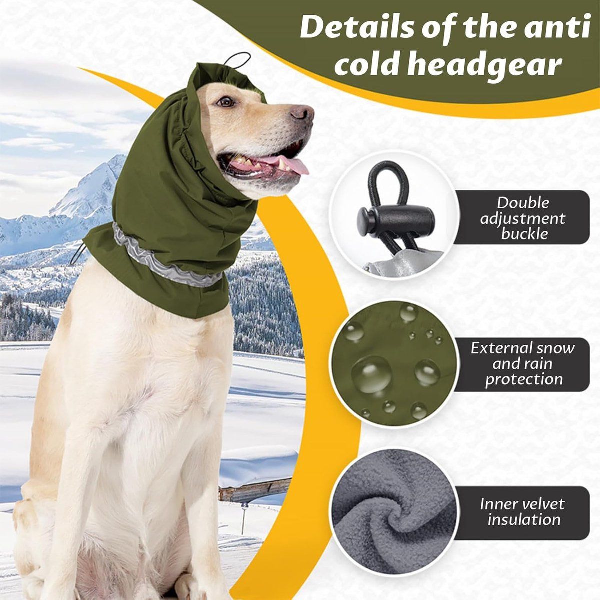 Dog Winter Earmuffs Calming Waterproof Snowproof Army Green, Size S, 30-44 cm โ image 3