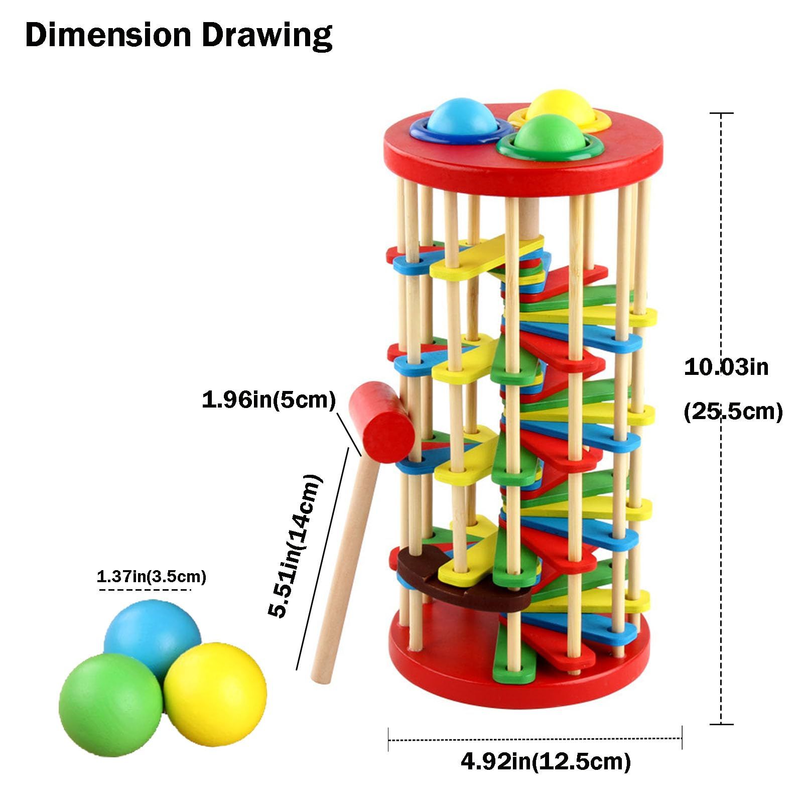 Wooden Ball Drop Toy Kids Pounding Bench Hammer Pound Roll Ramp Toys Children Educational Montessori Gift for Kids Babies โ image 3
