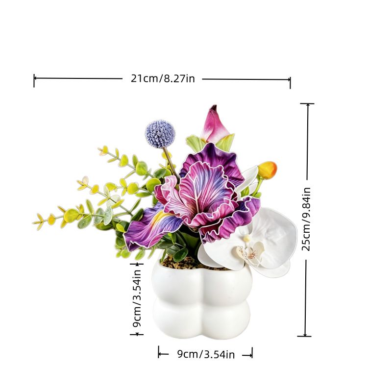 Simulated iris potted plant, floral artistry vibrant and colorful, pumpkin planter round and versatile, no maintenance ready to display upon opening, brightens โ image 6
