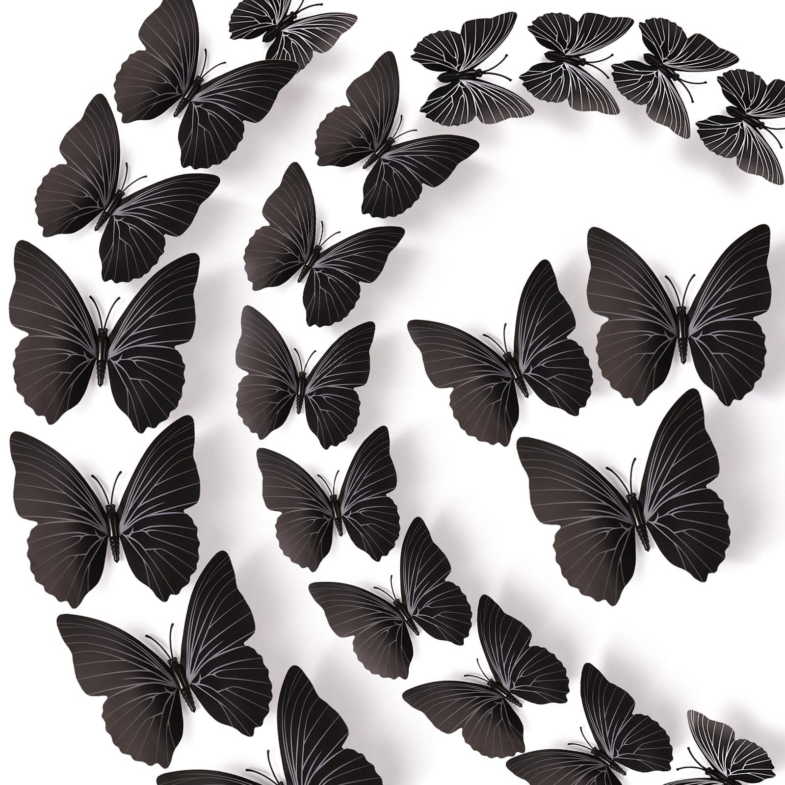 72 PCS Black Removable 3D DIY Beautiful Butterfly Wall Decals Colorful Butterflies Art Decor Wall Stickers Murals (Black)
