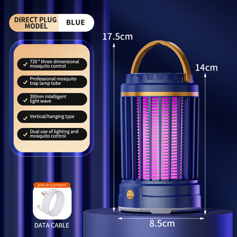 Dark Blue Portable 3-in-1 Electric Mosquito Zapper Lamp - UV Bug Killer, Warm Night Light & Bright Lantern, USB Plug-in use โ image 2