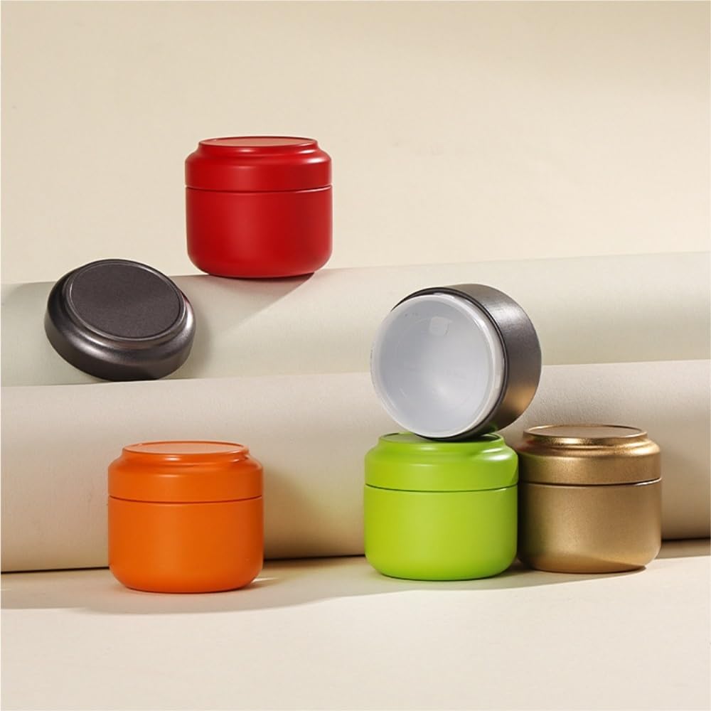 Round Metal Tea Caddy with Secure Lid for Loose Leaf Tea, Coffee, Sweets and Small Dry Goods, Compact Kitchen Storage Tin, Green โ image 5
