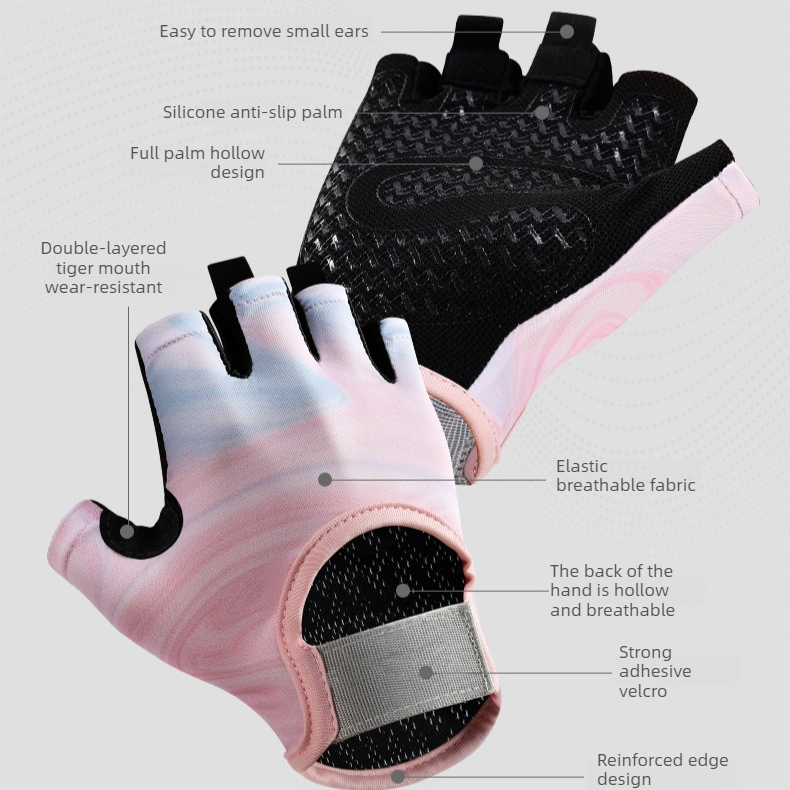 Purple Gradient - Size M - Women's Gradient Print Half-Finger Fitness Gloves, Silicone Anti-Slip Breathable Gloves for Yoga, Cycling, and Sports — image 3