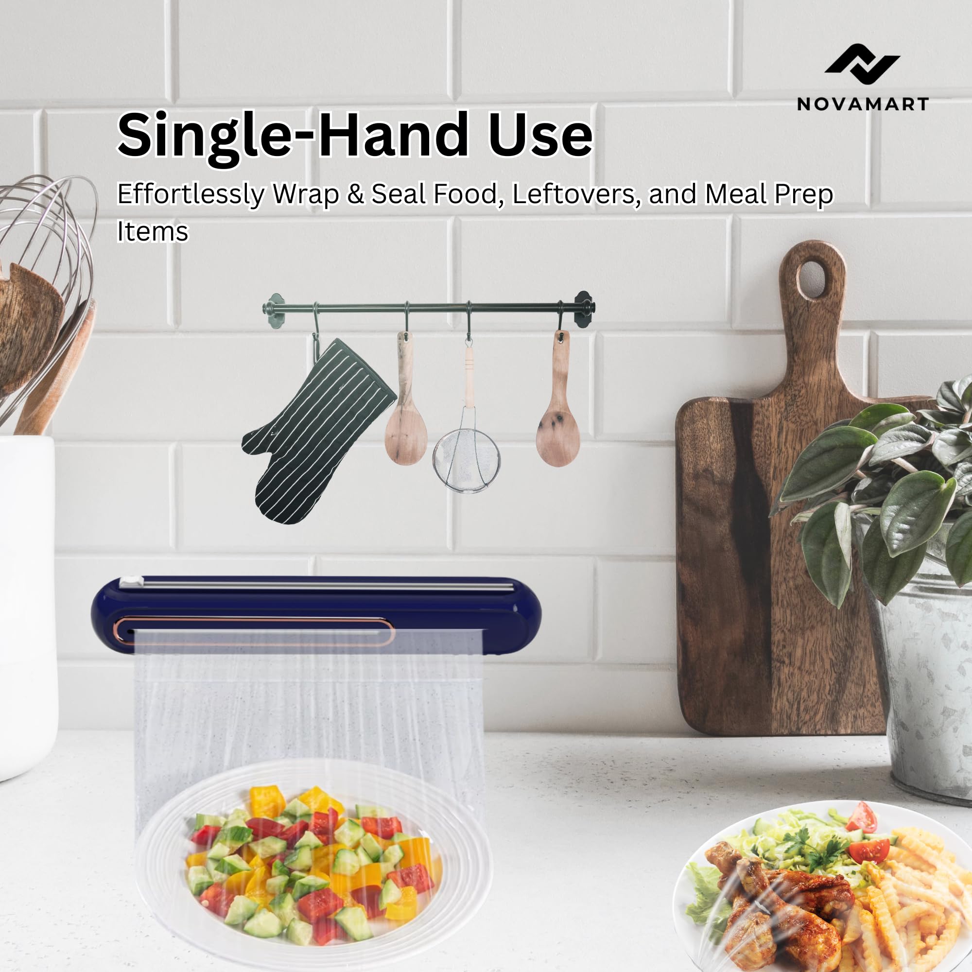 Suction-Mount Cling Film Dispenser: Compact Kitchen Organizer with Built-In Cutter for Food Wrap Storage (Blue) | Other colors available in store — image 3