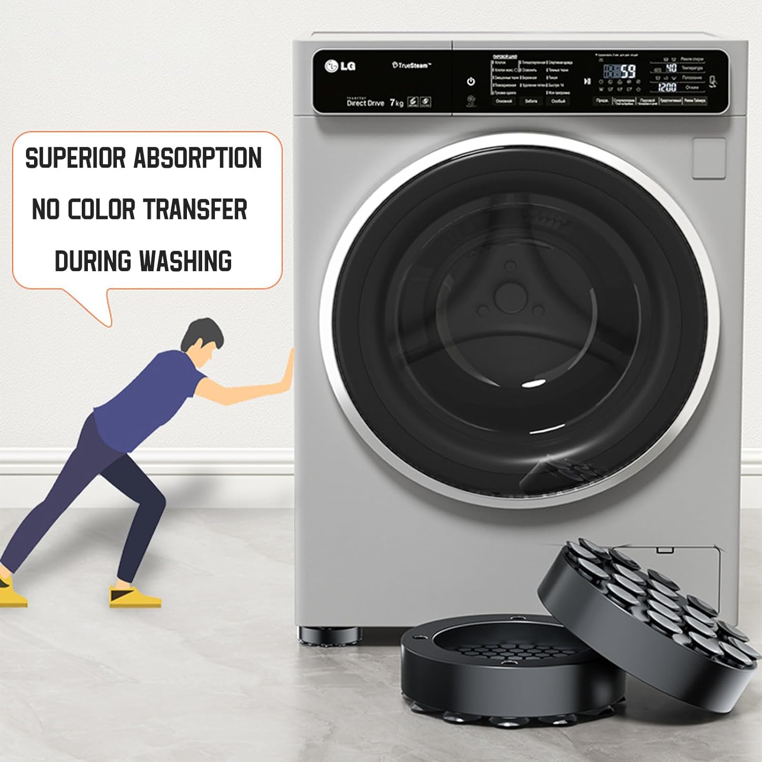 4 Pieces Anti-Vibration Pads for Washing Machines and Dryers, Non-Slip Rubber Feet to Reduce Noise, Movement and Floor Damage, Black โ image 3