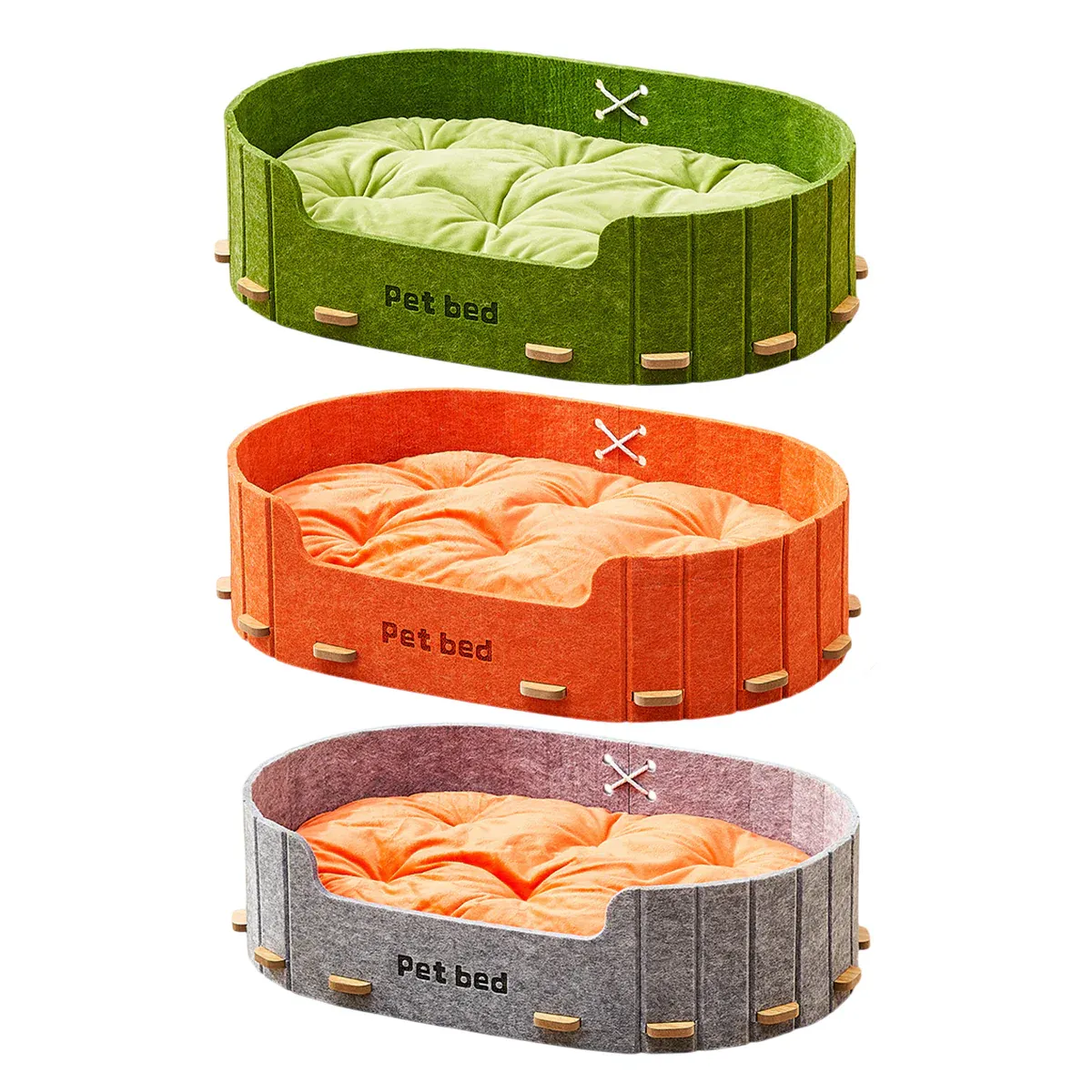 Pet Sleeping Bed Felt Cat Nest Warm Dog Bed Soft Indoor Cushion Removable Design - Orange — image 3