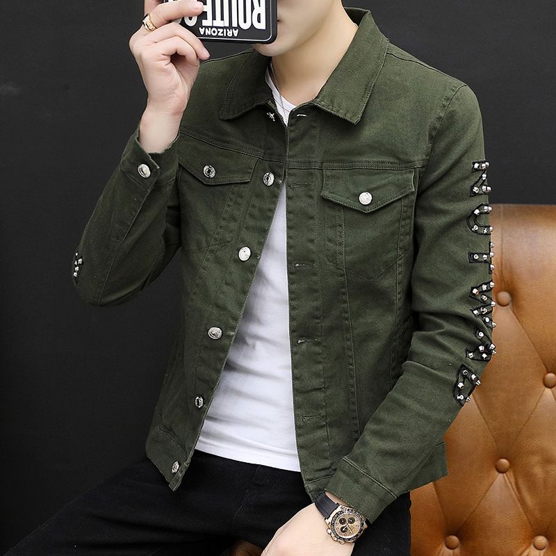 Tiwang Men Slim Korean Denim Jacket Long Sleeve Chao Brand House 186 Yellow Size: M; Height (cm): 165-170; Weight (kg): 55-65; Bust (cm): 100; Shoulder width โ image 3