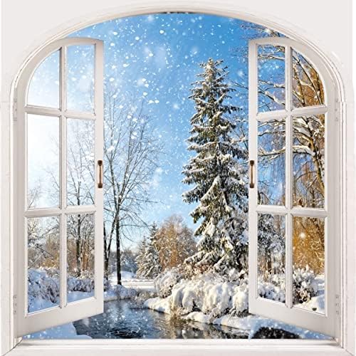 Winter Snow Scene Shower Curtain 180cm x 180cm Blue Sky Christmas Tree River Holiday Bath Curtain — image 3