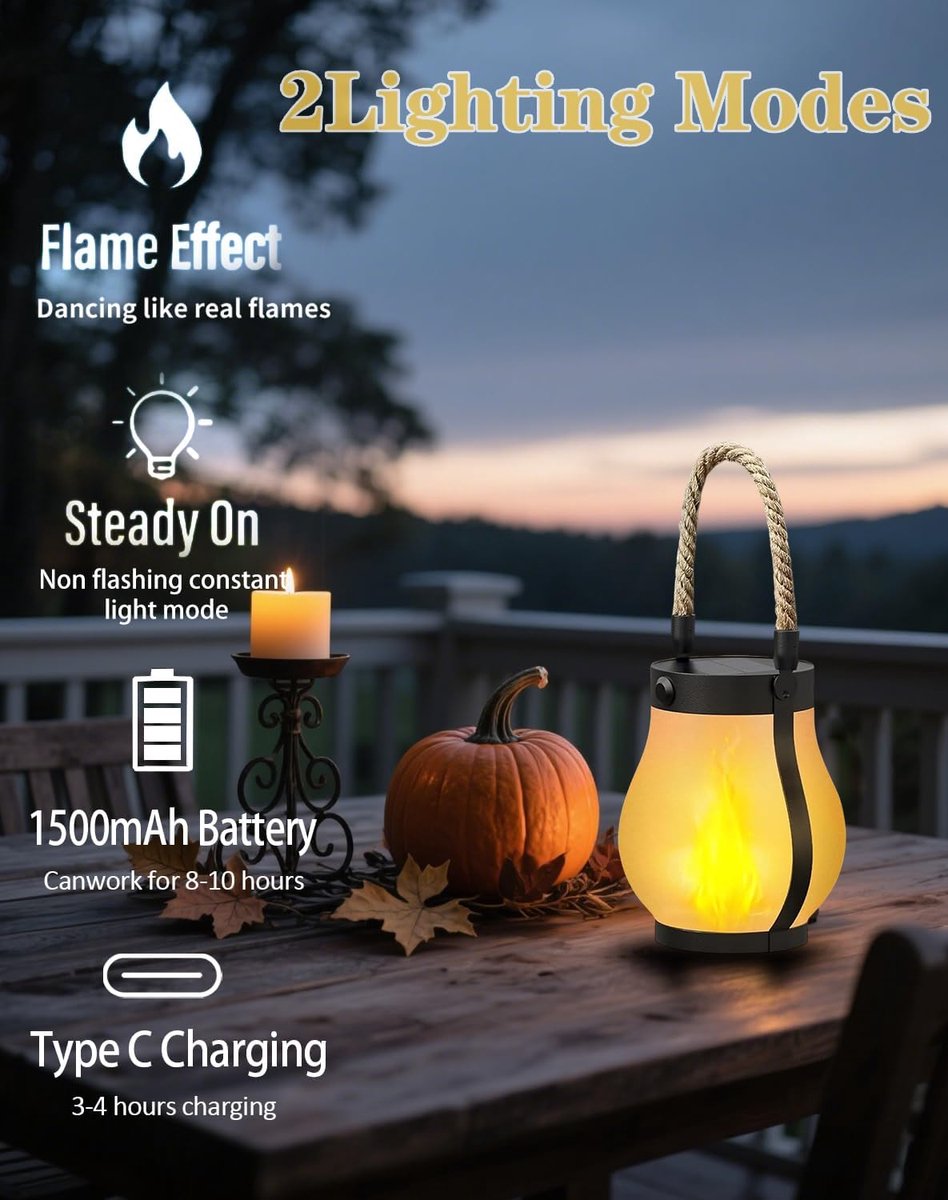 Outdoor solar lights - Solar garden lighting - Solar lantern - Dancing flame outdoor solar lanterns waterproof lighting - Hemp rope flame lamp - For camping — image 4
