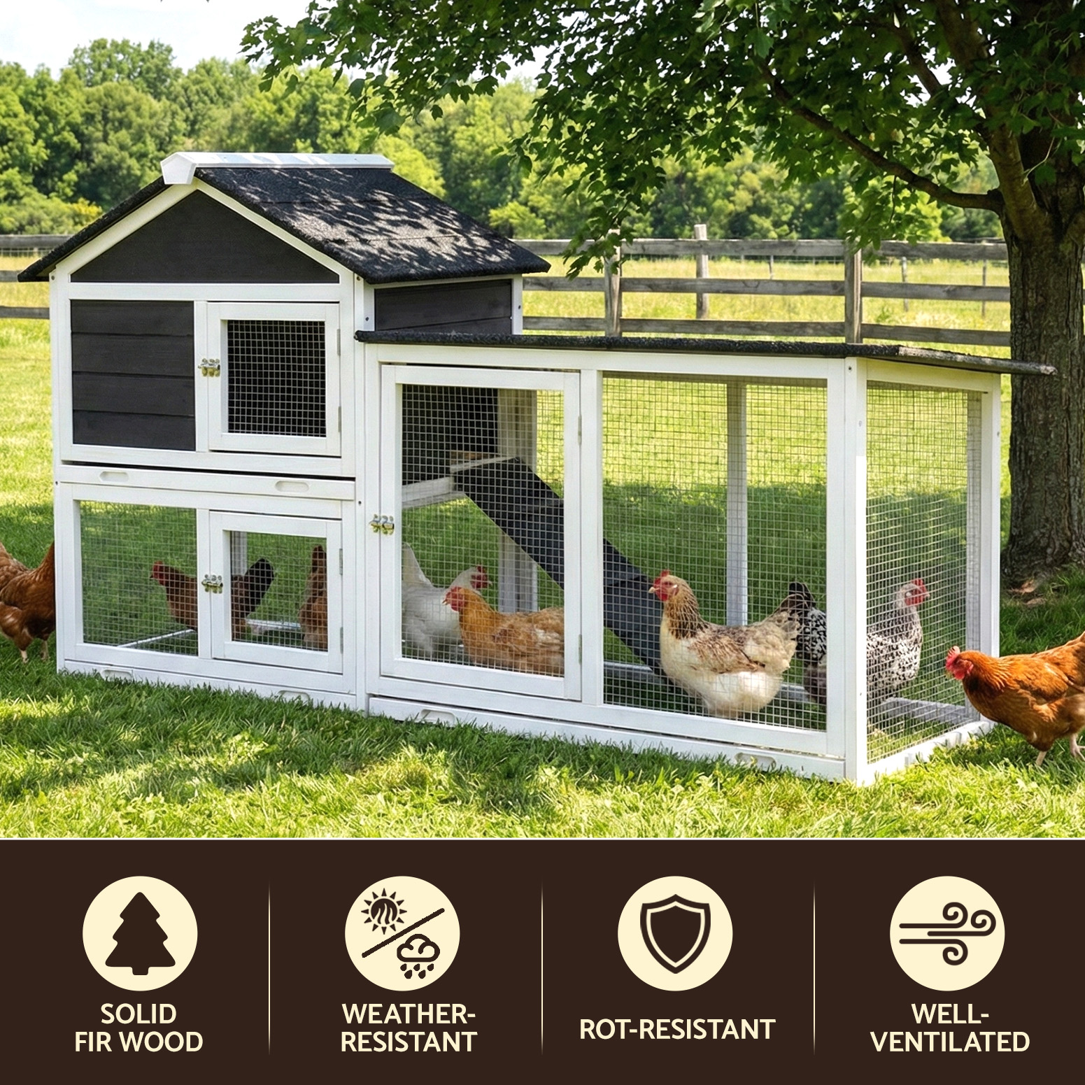 i. Pet Chicken Coop Rabbit Hutch Extra Large Wooden Run Cage House With Run Cage — image 4