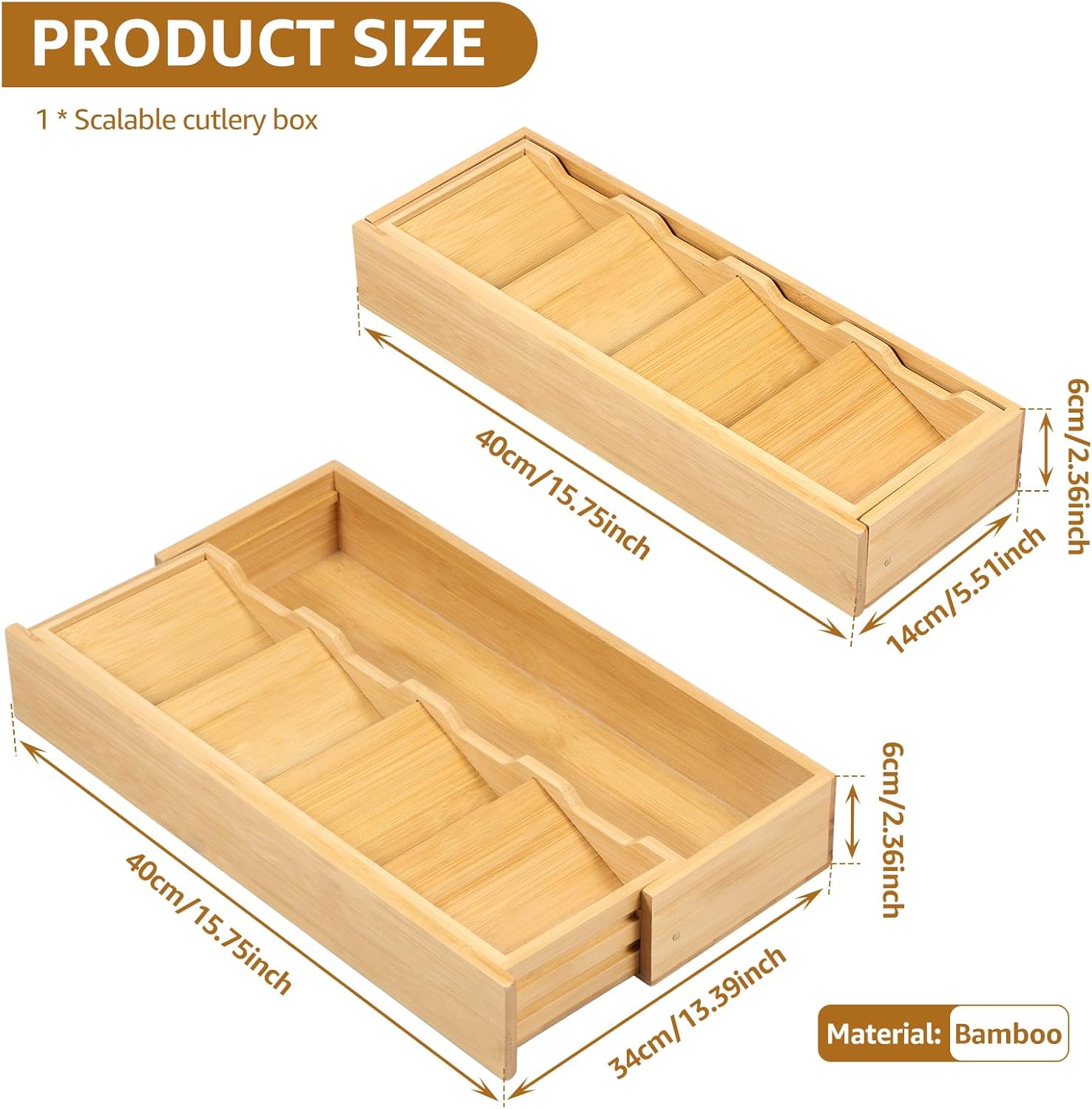 Kitchen drawer organizer - cutlery organizer - expandable bamboo storage box - cutlery rack - telescopic cutlery organizer โ image 3